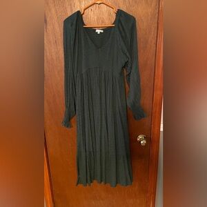 Baltic Born Green Smocked Dotted Midi Dress in Medium